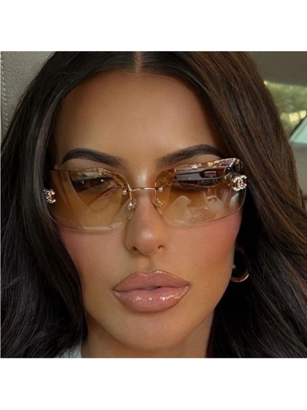 CHANEL Brown Rimless Sunglasses with Gold CC Accents - Picture 4 of 14